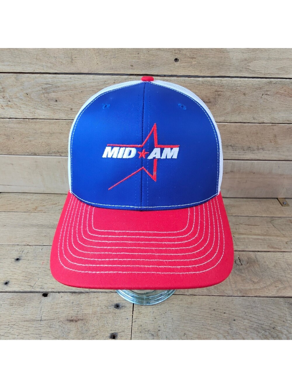 Richardson Mid Am Trucker Hat Snapback Blue Red White Mesh Baseball Cap Men's